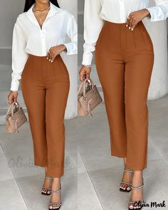 Olivia Mark - Elevated Waist Trousers with Convenient Pocket Design Silent Luxury, Outfit Tutorial, Outfits Bonitos, Office Fits, Church Fits, Design Pants, Summer Pants Women, Corporate Fashion