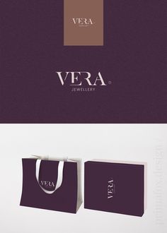 the logo for vera jewelry is shown in three different colors and font options, including purple