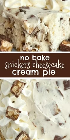 No Bake Cheesecake Pie, No Bake Snickers Cheesecake, Snicker Cheesecake, Snicker Bars, Cheesecake Cream, Pie No Bake, Dessert No Bake, Whipped Cream Chocolate, No Bake Pie