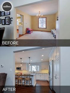 before and after pictures of a kitchen remodel