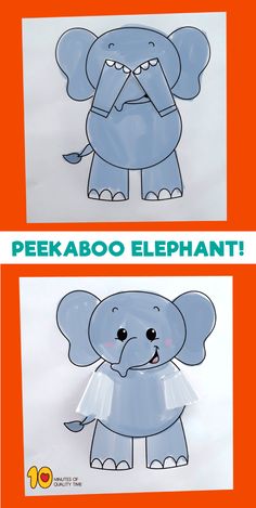 an elephant is shown with the words peekaboo elephant