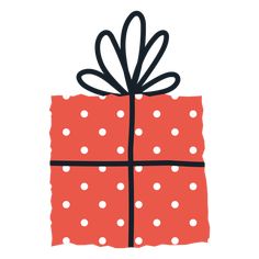 a red gift box with black ribbon and white polka dots on the wrapping paper it is isolated against a white background