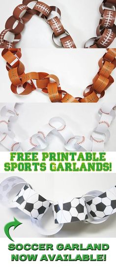 an image of a football themed necklace with the words free printable sports's garlands