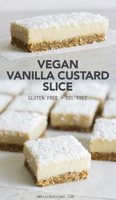 vegan vanilla custard slice with text overlay