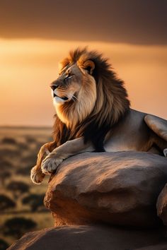 a lion sitting on top of a large rock