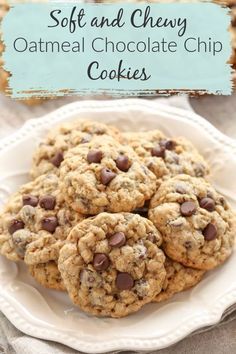 chocolate chip cookies on a white plate