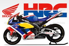 an image of a motorcycle with the words honda on it's side and red, white, and blue stripes