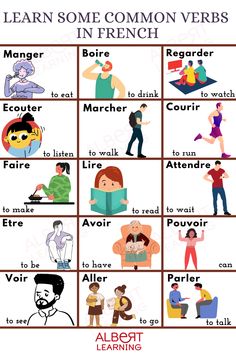 an english poster with different words and pictures on the front, which are also in french