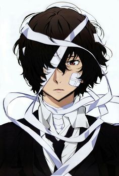 an anime character with black hair and tie around his neck