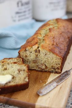 a loaf of banana bread with butter on top