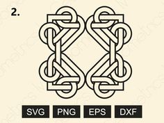 the celtic knot design is shown in black and white, with two smaller knots on each side