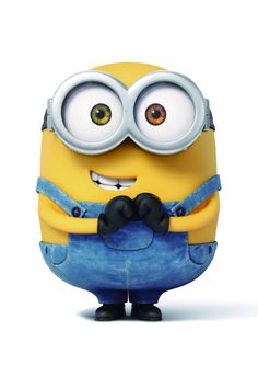 a minion with big eyes and a mustache on it's head, standing in front of a white background