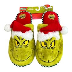 Dr Seuss Grinch Christmas Santa Hat Slippers Slides Men's Size Large 11/12 New Get Ready To Add Some Festive Cheer To Your Winter Wardrobe With These Dr. Seuss Grinch Christmas Santa Hat Slippers. These Slip-On Slides Are Perfect For Both Men And Women, And Come In A Size 11/12. The Green Fabric Upper Material Is Accented With Embroidered Details And A Closed Toe Design Provides A Comfortable Fit. The Lightweight And Non-Slip Features Make These Slippers Ideal For The Winter And Fall Seasons. The Fabric Lining And Insole Material Ensure A Cozy And Warm Feel. These Slippers Are Perfect For Any Fan Of Dr. Seuss And Christmas Themes. Ships Fast Ships From Smoke Free And Pet Free Home Dr Seuss Grinch, Christmas Santa Hat, Grinch Christmas, Embroidered Details, Dr Seuss, Toe Designs, Christmas Santa, Green Fabric, Santa Hat