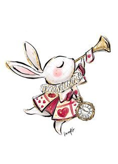 a drawing of a rabbit wearing a dress and holding a trumpet in its hand with the word love written on it