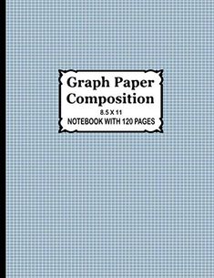 the graph paper composition notebook with 120 pages is shown in black and white on a gray background