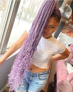 New Braided Hairstyles, Colored Box Braids, Kanekalon Hairstyles, Colored Braids, Mode Zara, Lavender Hair, Box Braids Styling