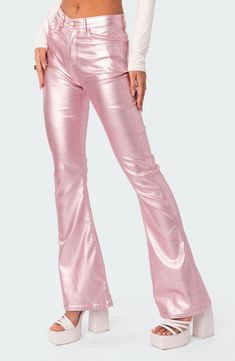 These flare-leg faux-leather pants give you a fierce edge and boost of confidence when you need it most. 45% polyester, 45% rayon, 10% spandex Hand wash, dry flat Imported Colorful Jeans, Swift Concert, Taylor Swift Tour Outfits, Metallic Pants, Taylor Swift Outfits, Flare Leg Pants, All The Right Places, Faux Leather Pants, Flared Jeans