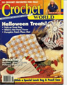 the cover of crochet world magazine with an image of pumpkins and other items