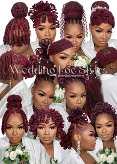 Loc Updo Styles With Curls, Soft Locs Wedding Hairstyles, Bride Hairstyles With Locs, Loc Styles For Events, Locs With Loose Bangs, Loc Curly Styles, Side Swept Loc Styles, Wedding Styles For Locs Women, Petal Bun Locs Wedding