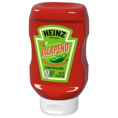 a bottle of jalapeno ketchup on a white background with clippings