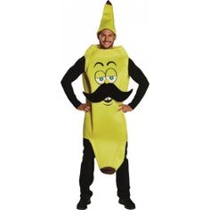 a man in a banana costume is standing with his hands on his hips and wearing a mustache