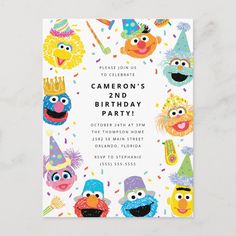 the sesame birthday party is set on a marble surface