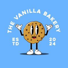 the vanilla bakery logo with a cookie character on it's face and hands up