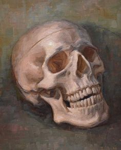 an oil painting of a human skull