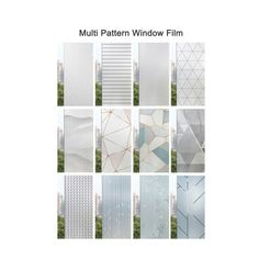 multiple images of windows with different shapes and sizes, all showing the same window film