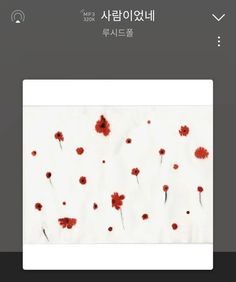 an image of red flowers in the middle of a white screen with korean writing on it