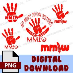 red hand prints on white paper with the words mmw digital download