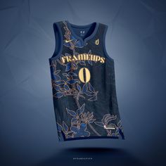 a basketball jersey with the number 10 on it and flowers all over it, in front of a blue background