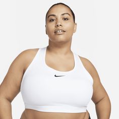 You're on the move. Your padding shouldn't be. This Swoosh bra's sewn-in pads stay in place so you can work hard without worrying about them shifting or folding. Great for training workouts and dance classes, medium support gives you a snug hold that helps keep everything in place. Plus, sweat-wicking, adaptive material quickly recovers its shape so you can stay comfortable throughout your workout. White Padded Sports Bra For Workout, White Padded Fitted Sports Bra, Bra Plus Size, Time To Rest, Bra Sewing, Red Sports Bra, Training Workouts, Dance Classes, White Sports Bra