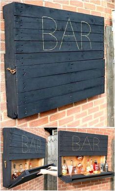 an old pallet has been transformed into a bar with some chalk paint on it