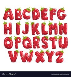 the alphabet with strawberries on white background