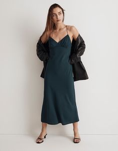 The Layton Midi Slip Dress Dress Drape, Midi Slip Dress, Madewell Dresses, Satin Slip, Satin Slip Dress, Midi Dress With Sleeves, Black Maxi, Holiday Dresses, A New Day