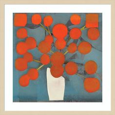 an abstract painting with oranges in a white vase