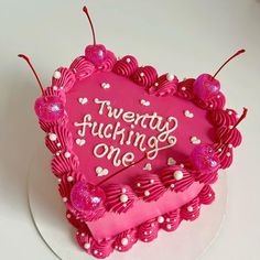 21st Birthday Cake For Girls, 21st Bday Cake, 21st Birthday Themes, Heart Birthday Cake, Birthday Cakes For Girls, Cake Heart, 21 Bday, Heart Shaped Cake