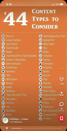 an orange poster with the words 4 content types to consider