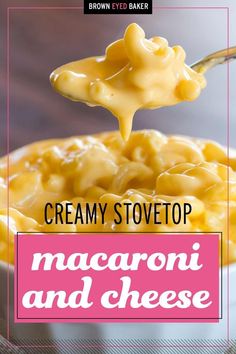 creamy stovetop macaroni and cheese in a white bowl with a spoon over it