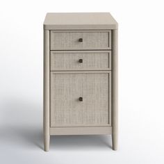 a white cabinet with two drawers on one side and an open drawer on the other