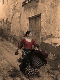 size: 16x12in Photographic Print: A Spanish Woman Walking Along a Traditional Spanish Street Wearing a Flamenco Style Dress by Steven Boone : Spanish Dress Flamenco, Traditional Spanish Dress, Spanish Aesthetic, Flamenco Style Dress, Spanish Street, Spanish Clothing, Spanish Dress, Spanish Woman, Flamenco Dress