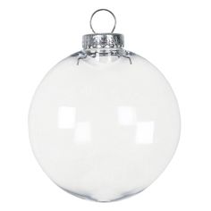 a clear glass ornament with silver trim