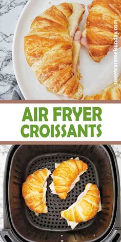 an air fryer with croissants in it and the words air fryer on