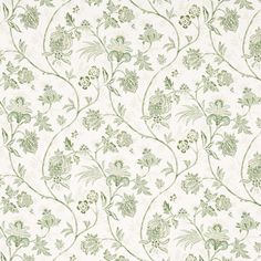 a green and white wallpaper with flowers on it