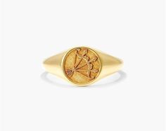 14K Yellow Gold Sagittarius Zodiac Signet Ring. Sagittarius is symbolized by the arch and arrow which symbolizes adventure and ambitious aspirations. The arrow points upwards suggesting wisdom and knowledge. Inspired by mythological imagery, our Zodiac Signet Ring collection is the perfect talisman to channel this energy. Sagittarius Astrology, Object Design, Buying Gold, Sagittarius Zodiac, Celebrity Engagement Rings, Ring Trends, The Arrow, Cushion Cut Engagement Ring, Signet Rings