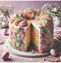 there is a cake that has been decorated with colorful icing