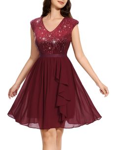 PRICES MAY VARY. Stunning Glitter Sequin Dress: Our sparkly sequin dress features a flowy ruffled hem and a dazzling sequin bodice that will make you stand out at any homecoming dance or special occasion. Short Homecoming Dress: 100% Polyester, Crafted from soft and comfortable lining. Sparkling sequins dress designed with cap sleeves to discreetly hide arm fat. Glittery v-neckline that accentuates your collarbone, showing your unique glamour. Versatile Styling: Perfect for pairing with a sparkl Fringe Dress Formal, Teen Homecoming Dresses, Glitter Sequin Dress, Sparkly Sequin Dress, Pink Sparkly Dress, Womens Sequin Dresses, Sparkly Cocktail Dress, Cocktail Dress Wedding Guest, Short Homecoming Dresses