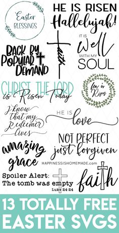 an easter svg bundle with the words and symbols for each type of font in it