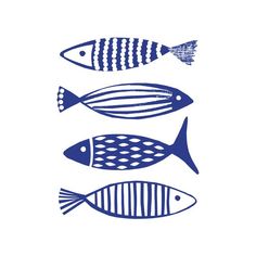 three different types of fish in blue ink on white paper, each with an individual's name